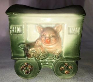 Vintage German Porcelain Pink Pig 2 In A 2 1/2 " Caravan Souvenir Put In Bay Ohio