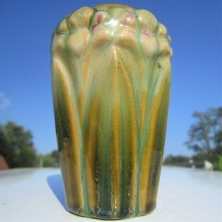 Antique Brush Mccoy Majolica Amaryllis Green Glaze Miniature Cabinet Vase 1920 