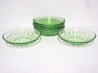 7 Green Block Optic Cereal Bowls / Hard To Find / Hocking Glass Co