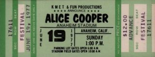Alice Cooper 1977 Lace And Whiskey Tour Anaheim Stadium Concert Ticket