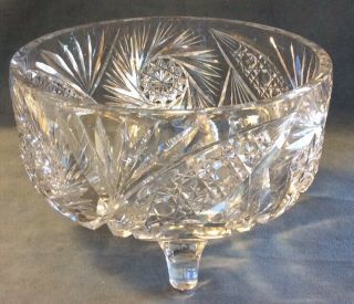 Antique American Brilliant Cut Crystal Glass Footed Bowl Centerpiece 7.  75” Dia.