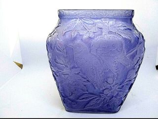 Phoenix Glass Martele Chickadee 6 1/2 " Vase,  Bluish Purple