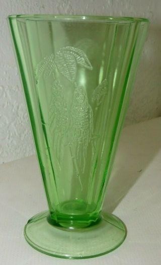 Rare Federal Sylvan Parrot Glass Green Depression Glass Footed Tumbler