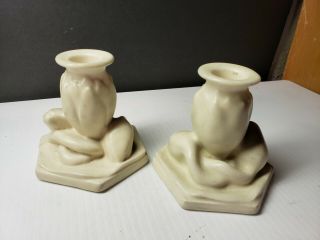 Vintage Rookwood Pottery Matte White Water Lily Candle Holder Set 2992