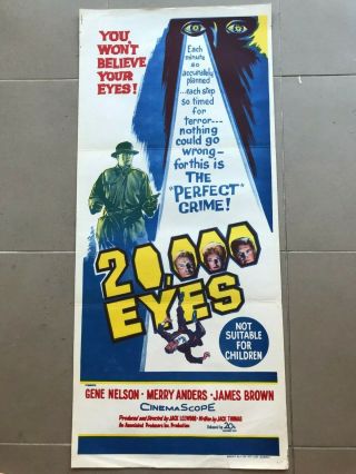 Daybill Poster 13x30: 20,  000 Eyes (1961) Gene Nelson,  Merry Anders