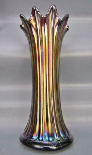 Northwood Thin Rib Amethyst Carnival Glass Standard Base 9 - Rib Swung Vase 6030