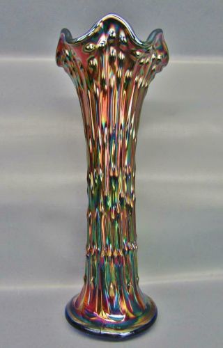 Fenton April Showers Cobalt Blue Carnival Glass 10½ " Swung Vase 6864
