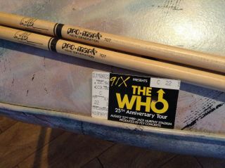 The Who 1989 Simon Phillips Tour Drum Sticks / Tix Stub 8/22/ 