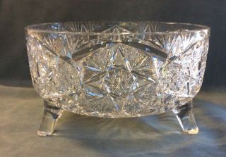 Antique American Brilliant Cut Crystal Glass Footed Bowl Centerpiece 8.  75” Dia.