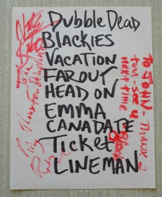 Urge Overkill 1991 Us Tour Handwritten & Autographed Setlist
