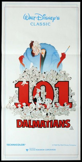 101 Dalmations Daybill Movie Poster Walt Disney 1988r Rod Taylor