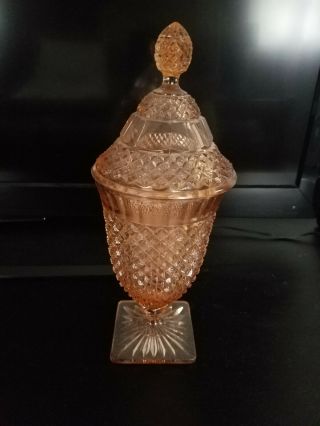 Anchor Hocking Depression Glass Miss America Pink Tall Candy Dish