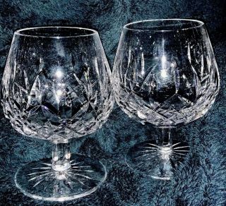 Pair 2 Waterford Lismore Cut Crystal Brandy Snifters Glasses 5 1/8  12oz