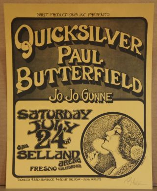 Nm - 1st Print Quicksilver Paul Butterfield Selland Arena Fillmore Fd Era Poster