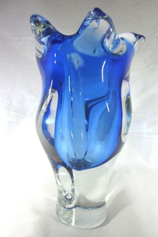 Mid Century Watery Blue Sommerso Art Glass Josef Hospodka Chribska Cased Vase