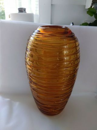 Fulvio Bianconi For Venini Murano Large Threaded Art Glass Vase