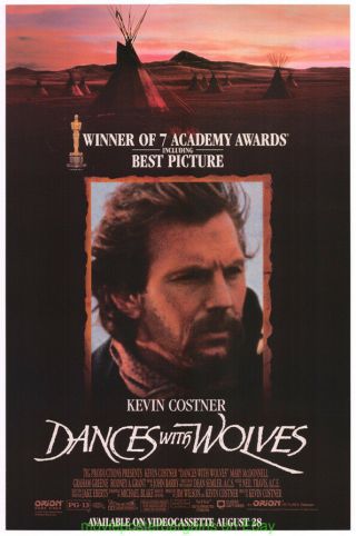 Dances With Wolves Movie Poster Rare Ds 27x40 Video Store One Sheet & Lobby Card