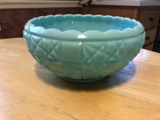 Turquoise Blue Milk Glass Center Piece Bowl & Candle Holders Geometric P 3