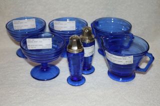 (3) Moderntone Blue Sherbets,  Creamer/sugar Set,  And Set Of Salt/pepper Shakers