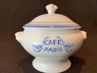 Bernardaud Limoges Cafe Paris Blue Individual Soup Bowl Server With Lid