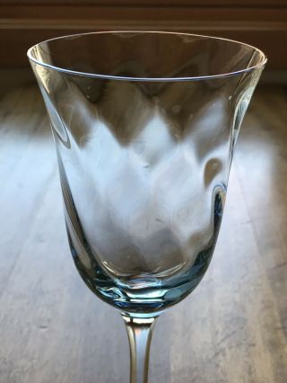 8 Azure Blue Crystal Hand Blown Optic Water Goblets Stemware 7.  25” 5