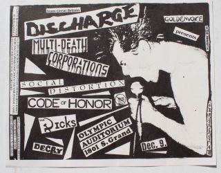 Vtg 1985 Discharge Social Distortion Olympic Auditorium Punk Rock Concert Flyer