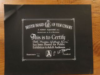 British Bbfc Film Certification Card Murder Without Crime 1950 Dennis Price