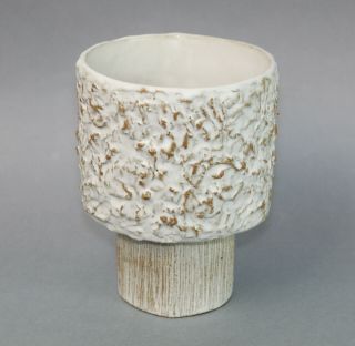 Vintage Brutalist Stoneware Pottery White Fat Lava Textured Glaze Vase Planter