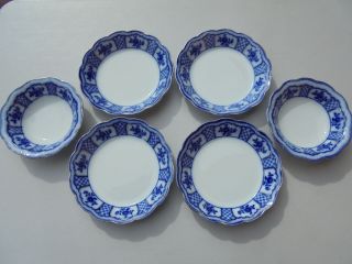 6 Antique W H Grindley Melbourne Flow Blue Soup & Cereal Bowls 7 3/4 " 6 5/8 "