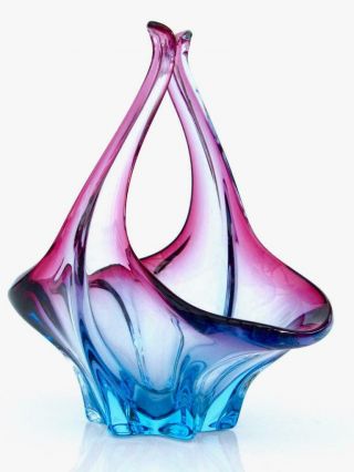 Royal Majesty Of Glass Murano Italian Art Glass Bowl Ice Blue Lush Cranberry