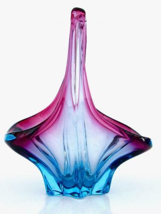 Royal Majesty Of Glass Murano Italian Art Glass Bowl Ice Blue Lush Cranberry 2