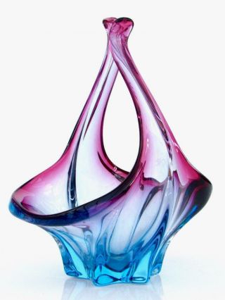Royal Majesty Of Glass Murano Italian Art Glass Bowl Ice Blue Lush Cranberry 6
