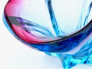 Royal Majesty Of Glass Murano Italian Art Glass Bowl Ice Blue Lush Cranberry 7