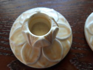 Vintage Rookwood pottery Matte Yellow Candle Holders 1923 Lotus Flower pat PAIR 2