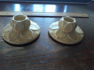 Vintage Rookwood pottery Matte Yellow Candle Holders 1923 Lotus Flower pat PAIR 3