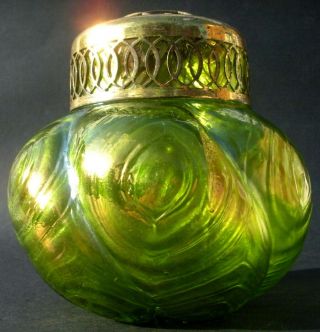Art Nouveau/jugendstil Highly Iridescent Green Glass Lobed Rose Bowl/vase Kralik