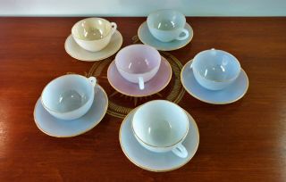 Vintage Arcopal Harlequin Opalescent Set Of 6 Cups/saucers Made In France