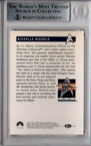 BECKETT NICHELLE NICHOLS AUTOGRAPHED - SIGNED 1991 IMPEL STAR TREK TRADING CARD 41 2