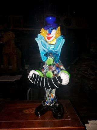 Large 1960s Murano Glass Clown,  Accordion 12 Inches Tall