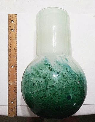 Hand Blown Art Glass Vase Heavy Green And Blue
