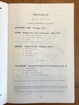 Concert Program Violinist David Oistrakh Violin Tchaikovsky 1963