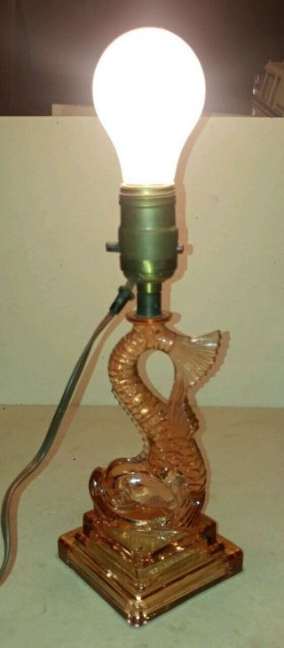Pink Depression Glass Lamp.  Sea Serpent - - - Dragon - - - Dolphin 7 "