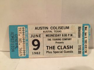The Clash Concert Ticket Stub 6 - 9 - 1982 Austin Tx