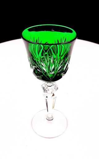 Gorham Crystal Signed Emerald Green Cut To Clear Cherrywood 5 " Cordial Glass
