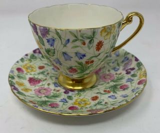 Shelley Country Side Chintz 13701 Footed Cup And Saucer Ripon Shape