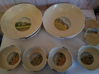 Sur La Table 9 Piece Pasta/soup Bowls Tuscan Landcape Design Made In Italy