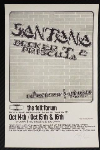 Santana Booker T & Priscilla 1971 Concert Poster Signed By Randy Tuten