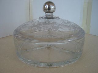 Elegant Cambridge Chantilly Covered Candy Dish Sterling Silver Knob
