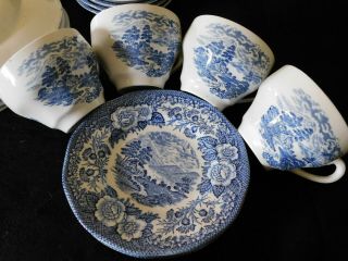 Lochs of Scotland Blue by Wedgwood set 4 plates,  4 cups/saucers,  4 fruit bowls 4
