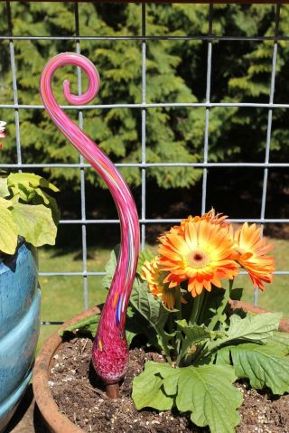 Listing Reserved For Mark Cranberry Pink Glass Fiddlehead Garden Art